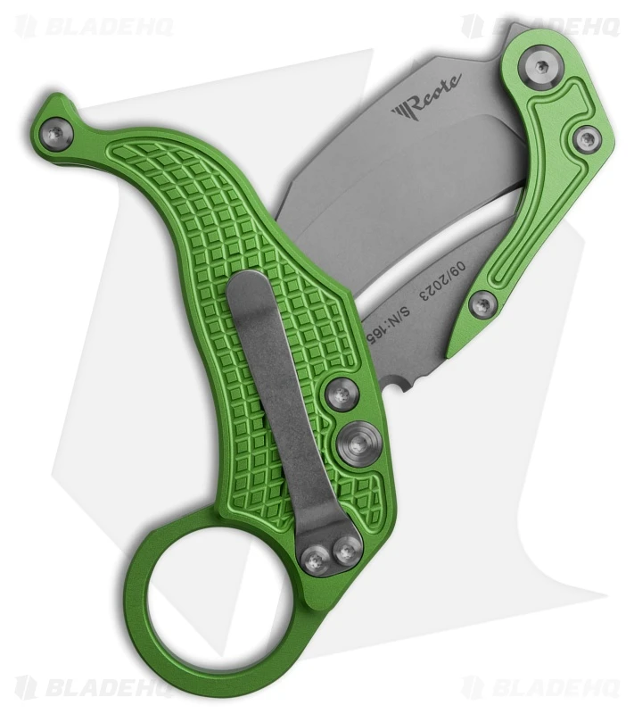 Reate Knives Reate EXO-K Gravity Karambit Button Lock Knife Oxidized Green Aluminum (3.1" SW) 3 Reate Knives Reate EXO-K Gravity Karambit Button Lock Knife Oxidized Green Aluminum (3.1" SW) - Image 2