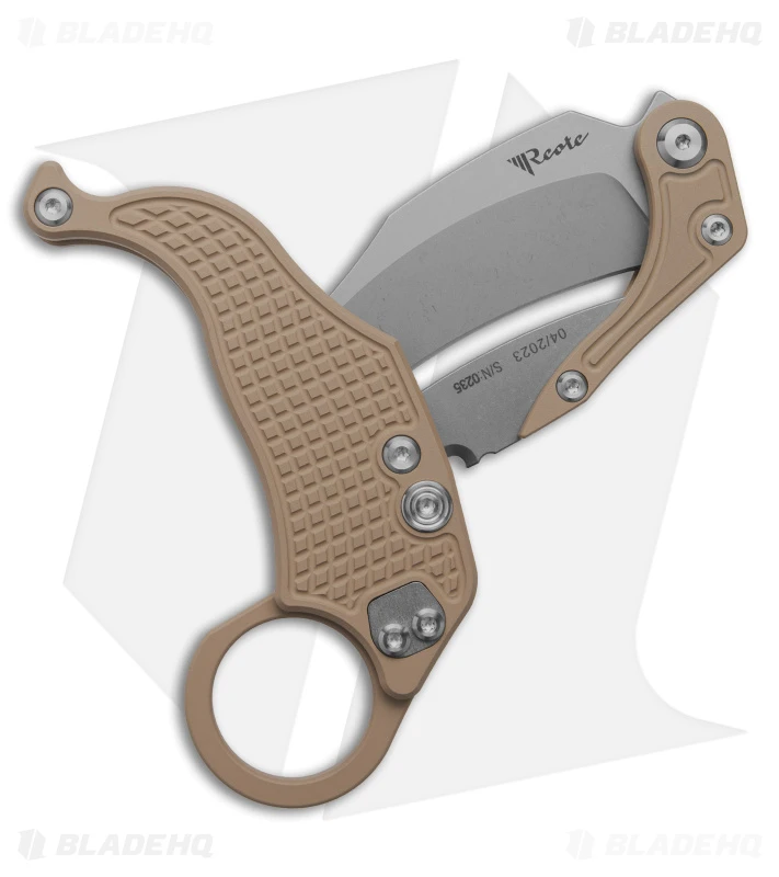 Reate Knives Reate EXO-K Gravity Karambit Button Lock Knife Tan Aluminum (3.1" Stonewash) 4 Reate Knives Reate EXO-K Gravity Karambit Button Lock Knife Tan Aluminum (3.1" Stonewash) - Image 2