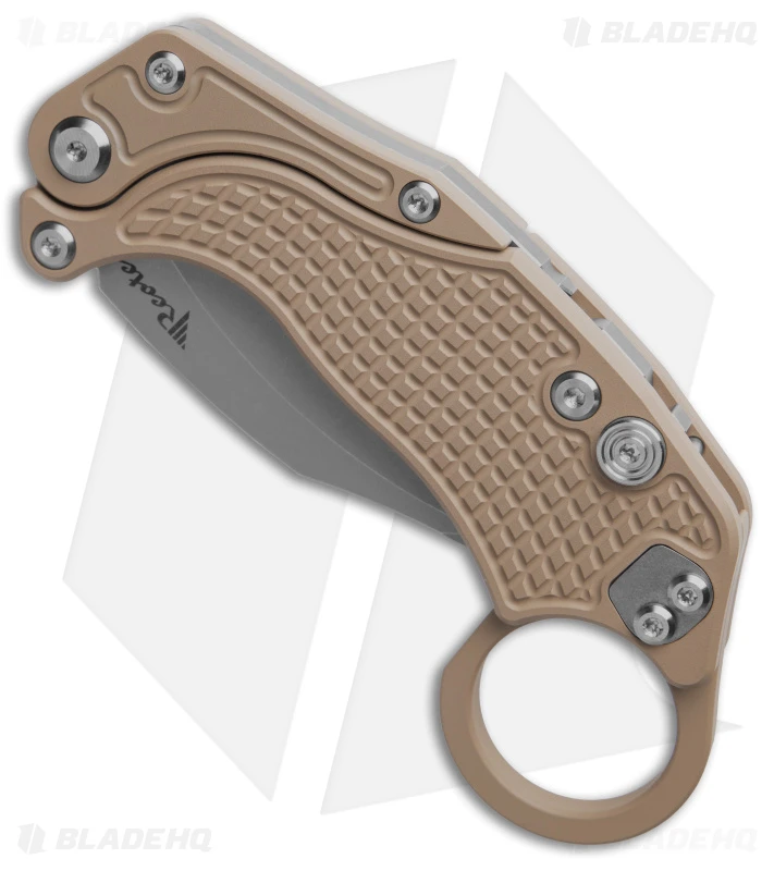 Reate Knives Reate EXO-K Gravity Karambit Button Lock Knife Tan Aluminum (3.1" Stonewash) 5 Reate Knives Reate EXO-K Gravity Karambit Button Lock Knife Tan Aluminum (3.1" Stonewash) - Image 3