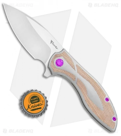 Reate Knives Reate Iron Frame Lock Flipper Knife Brown Micarta/Purple Hardware (3.25" Satin) 6 Reate Knives Reate Iron Frame Lock Flipper Knife Brown Micarta/Purple Hardware (3.25" Satin) - Image 4