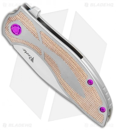 Reate Knives Reate Iron Frame Lock Flipper Knife Brown Micarta/Purple Hardware (3.25" Satin) 4 Reate Knives Reate Iron Frame Lock Flipper Knife Brown Micarta/Purple Hardware (3.25" Satin) - Image 2