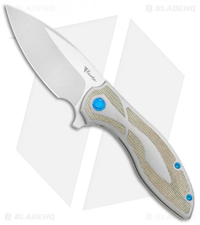 Reate Knives Reate Iron Frame Lock Flipper Knife Green Micarta/Blue (3.25" Satin) 3 Reate Knives Reate Iron Frame Lock Flipper Knife Green Micarta/Blue (3.25" Satin)