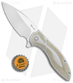 Reate Knives Reate Iron Frame Lock Flipper Knife Green Micarta (3.25" Satin) -Reate Knives Reate Iron FL Flipper Green Micarta Satin BHQ 111108 jr bottlecap