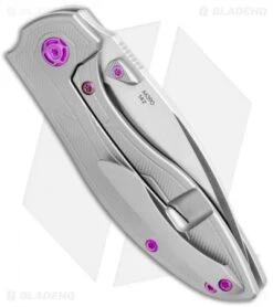 Reate Knives Reate Iron Frame Lock Knife W/ Thumb Stud Brown Micarta/Purple HW (3.25" Satin) -Reate Knives Reate Iron FL Thumb Stud Brown Micarta Purple Satin BHQ 111151 jr side