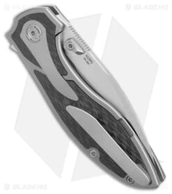 Reate Knives Reate Iron Frame Lock Knife Titanium/Black Carbon Fiber (3.25" Satin) -Reate Knives Reate Iron FL Thumb Stud CF Green HW Satin BHQ 111110 jr side
