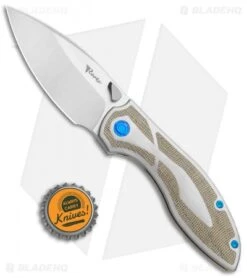 Reate Knives Reate Iron Frame Lock Knife W/ Thumb Stud Green Micarta/Blue Screws(3.25" Satin) -Reate Knives Reate Iron FL Thumb Stud Green Micarta Blue Satin BHQ 111206 jr bottlecap