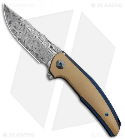Reate Knives Reate J.A.C.K. Integral Knife Blue Titanium/Brass (3.94" Damasteel) 3 Reate Knives Reate J.A.C.K. Integral Knife Blue Titanium/Brass (3.94" Damasteel)