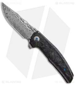 Reate Knives Reate J.A.C.K. Integral Knife Flame Ti/Marble Carbon Fiber (3.94" Damasteel)