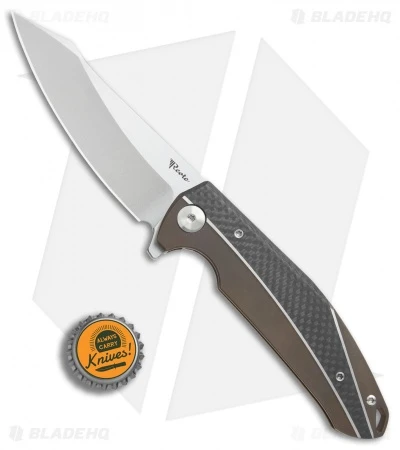 Reate Knives Reate K-1 Frame Lock Flipper Knife Carbon Fiber/Bronze Ti (3.8" Stonewash) 6 Reate Knives Reate K-1 Frame Lock Flipper Knife Carbon Fiber/Bronze Ti (3.8" Stonewash) - Image 4