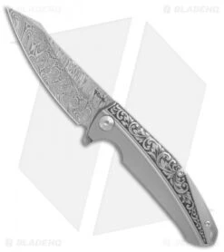 Reate Knives Reate K-1 Frame Lock Flipper Knife Engraved Titanium (3.8" Damasteel)