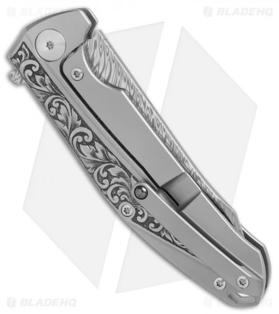 Reate Knives Reate K-1 Frame Lock Flipper Knife Engraved Titanium (3.8" Damasteel) 4 Reate Knives Reate K-1 Frame Lock Flipper Knife Engraved Titanium (3.8" Damasteel) - Image 2