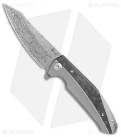 Reate Knives Reate K-1 Frame Lock Flipper Knife Marble Carbon Fiber/Ti (3.8" Damasteel)