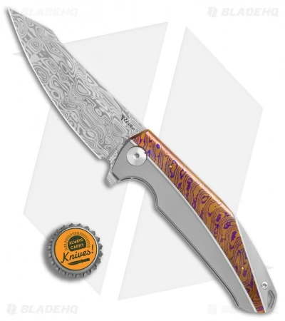 Reate Knives Reate K-1 Frame Lock Flipper Knife Titanium/Mokuti (3.8" Damasteel) 6 Reate Knives Reate K-1 Frame Lock Flipper Knife Titanium/Mokuti (3.8" Damasteel) - Image 4