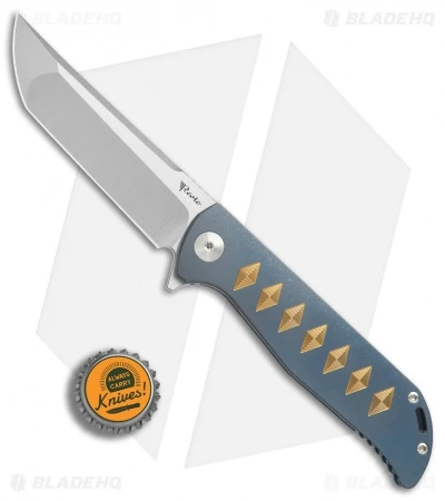 Reate Knives Reate K-2 Frame Lock Knife Blue Ti W/ Bronze Diamonds (3.8" Satin) 6 Reate Knives Reate K-2 Frame Lock Knife Blue Ti W/ Bronze Diamonds (3.8" Satin) - Image 4