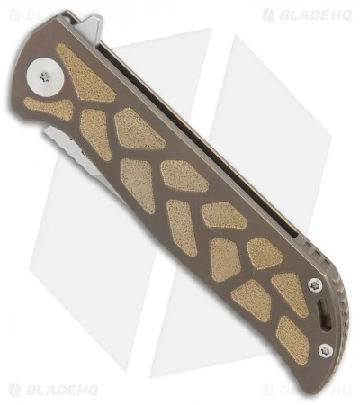 Reate Knives Reate K-2 Frame Lock Knife Engraved Bronze Titanium (3.8" Satin) 5 Reate Knives Reate K-2 Frame Lock Knife Engraved Bronze Titanium (3.8" Satin) - Image 3