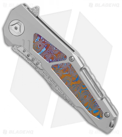 Reate Knives Reate K-3 Frame Lock Flipper Knife Ti/Mokuti (3.875" Damasteel) 5 Reate Knives Reate K-3 Frame Lock Flipper Knife Ti/Mokuti (3.875" Damasteel) - Image 3