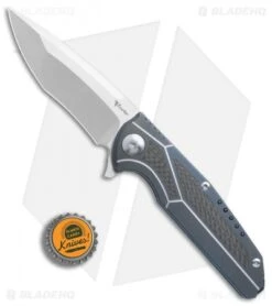 Reate Knives Reate K-4 Frame Lock Flipper Knife BlueTi/Carbon Fiber (3.75" Satin) -Reate Knives Reate K 4 blue ti cf satin BHQ 75000 er bottlecap