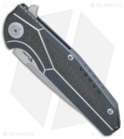 Reate Knives Reate K-4 Frame Lock Flipper Knife BlueTi/Carbon Fiber (3.75" Satin) -Reate Knives Reate K 4 blue ti cf satin BHQ 75000 er spine