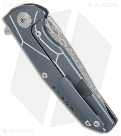 Reate Knives Reate K-4 Frame Lock Flipper Knife Blue Ti/Damascus (3.75" Damasteel) 4 Reate Knives Reate K-4 Frame Lock Flipper Knife Blue Ti/Damascus (3.75" Damasteel) - Image 2
