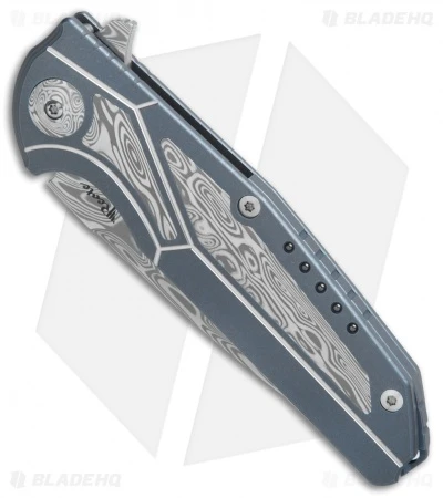 Reate Knives Reate K-4 Frame Lock Flipper Knife Blue Ti/Damascus (3.75" Damasteel) 5 Reate Knives Reate K-4 Frame Lock Flipper Knife Blue Ti/Damascus (3.75" Damasteel) - Image 3