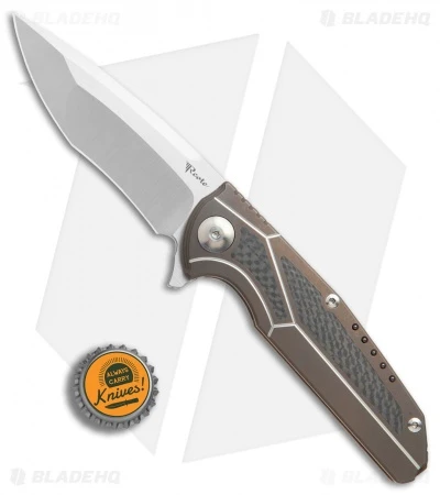 Reate Knives Reate K-4 Frame Lock Flipper Knife Bronze Ti/Carbon Fiber (3.75" Satin) 6 Reate Knives Reate K-4 Frame Lock Flipper Knife Bronze Ti/Carbon Fiber (3.75" Satin) - Image 4