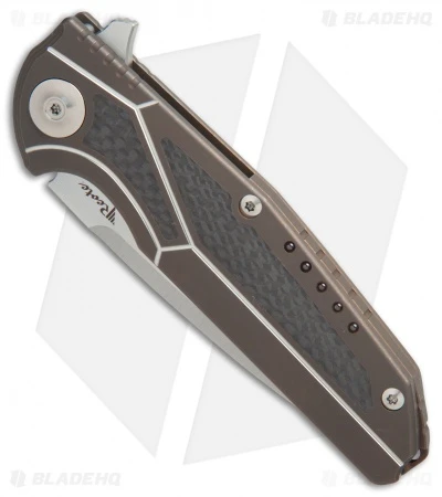 Reate Knives Reate K-4 Frame Lock Flipper Knife Bronze Ti/Carbon Fiber (3.75" Satin) 5 Reate Knives Reate K-4 Frame Lock Flipper Knife Bronze Ti/Carbon Fiber (3.75" Satin) - Image 3