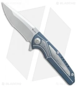 Reate Knives Reate K-4 Frame Lock Flipper Knife Blue Ti/Damascus (3.75" Satin)