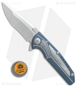 Reate Knives Reate K-4 Frame Lock Flipper Knife Blue Ti/Damascus (3.75" Satin) 9 Reate Knives Reate K-4 Frame Lock Flipper Knife Blue Ti/Damascus (3.75" Satin) -Reate Knives Reate K4 blue ti damascus satin BHQ 76631 er bottlecap