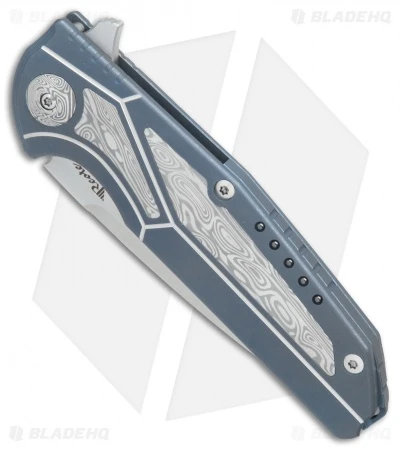 Reate Knives Reate K-4 Frame Lock Flipper Knife Blue Ti/Damascus (3.75" Satin) 5 Reate Knives Reate K-4 Frame Lock Flipper Knife Blue Ti/Damascus (3.75" Satin) - Image 3