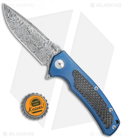 Reate Knives Mini Horizon-D Frame Lock Knife CF/Blue Ti (3.4" Damasteel) 6 Reate Knives Mini Horizon-D Frame Lock Knife CF/Blue Ti (3.4" Damasteel) - Image 4