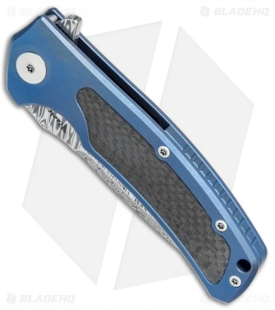 Reate Knives Mini Horizon-D Frame Lock Knife CF/Blue Ti (3.4" Damasteel) 4 Reate Knives Mini Horizon-D Frame Lock Knife CF/Blue Ti (3.4" Damasteel) - Image 2