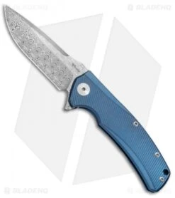 Reate Knives Mini Horizon-D Frame Lock Knife Blue Ti (3.4" Damasteel)
