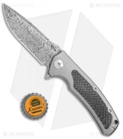 Reate Knives Mini Horizon-D Frame Lock Knife Carbon Fiber/Ti (3.4" Damasteel) -Reate Knives Reate Knives Mini Horizon D Ti CF Damasteel BHQ 78531 jr bottlecap