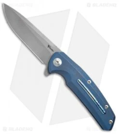Reate Knives New Epoch Frame Lock Knife Blue Titanium W/Mokuti Inlay (3.5" SW)