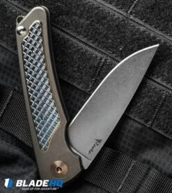 Reate Knives Wave Frame Lock Knife Titanium (3.375" Stonewash) -Reate Knives reate wave blue yellow down cm